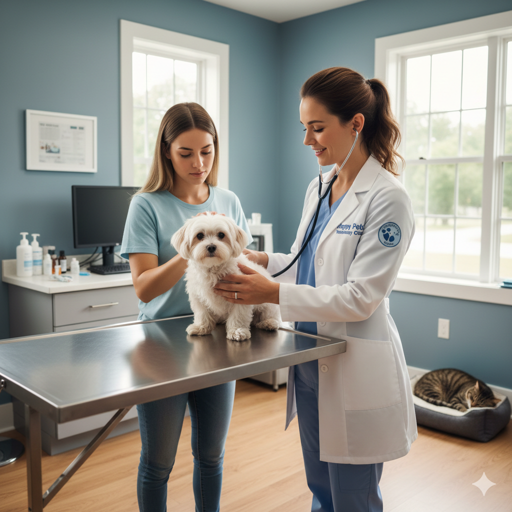 Veterinaria revisando mascota